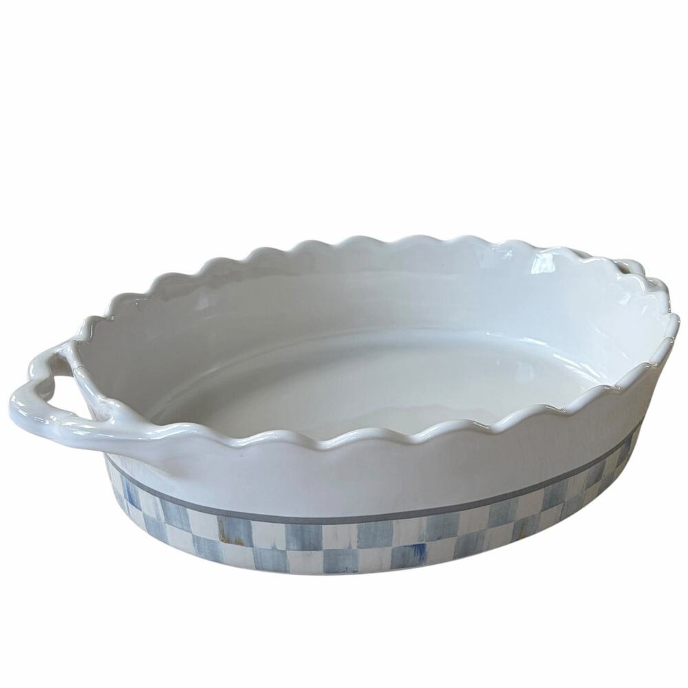 NEW MacKenzie-Childs Sterling Check Everyday Medium Oval Baker 15x10